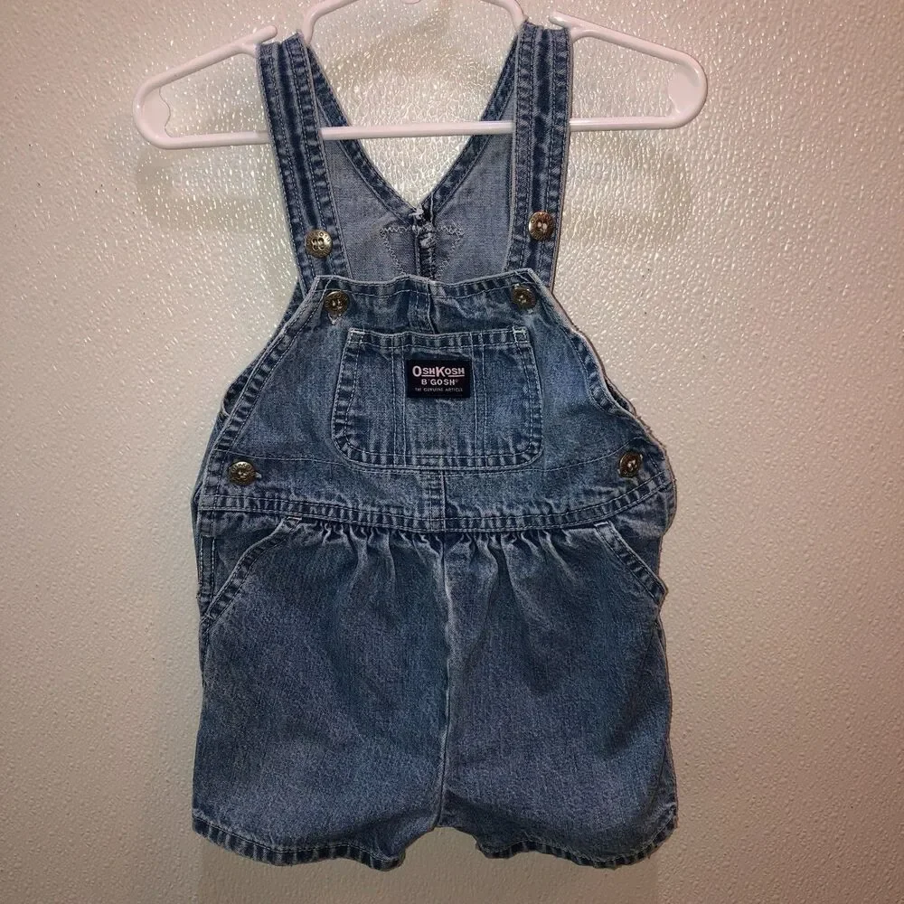 Oshkosh B'Gosh 12 Months Baby Girl Denim Short Overalls Vestbak Button Shortalls